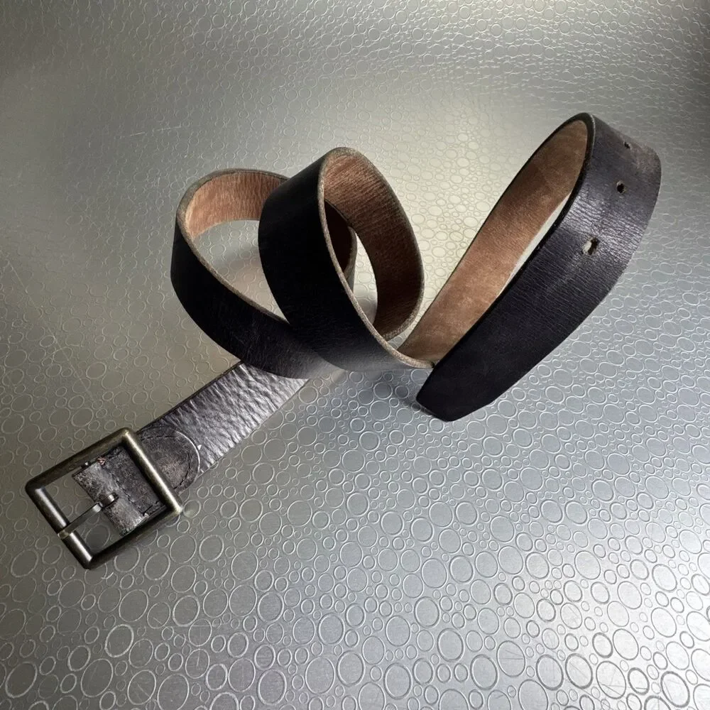 American Eagle Mens Rugged Brown Leather Reversible Belt 44 Eagle Logo Y2K
